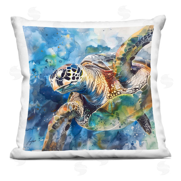 stupell industries Creative Studio | Watercolor Splatter Sea Turtle Printed Throw Pillow