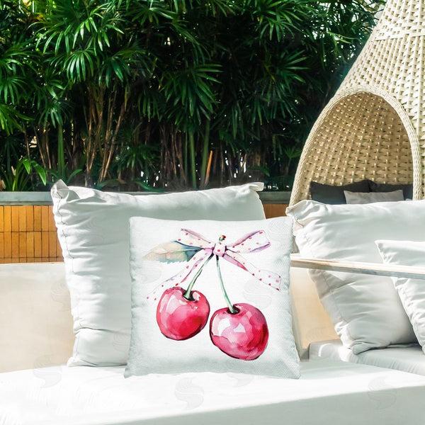 Stupell Industries Creative Studio | Whimsical Cherries With Dotted Ribbon Printed Throw Pillow