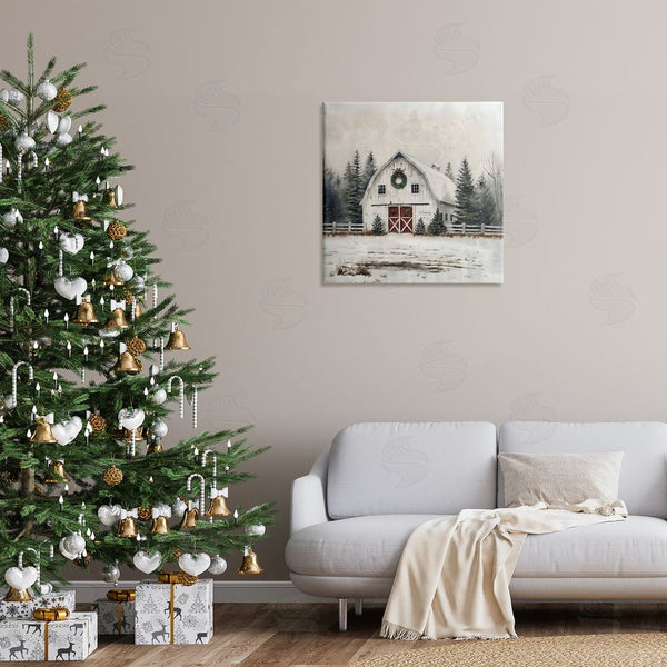Stupell Industries Creative Studio | White Christmas Barn With Wreat Wall Art