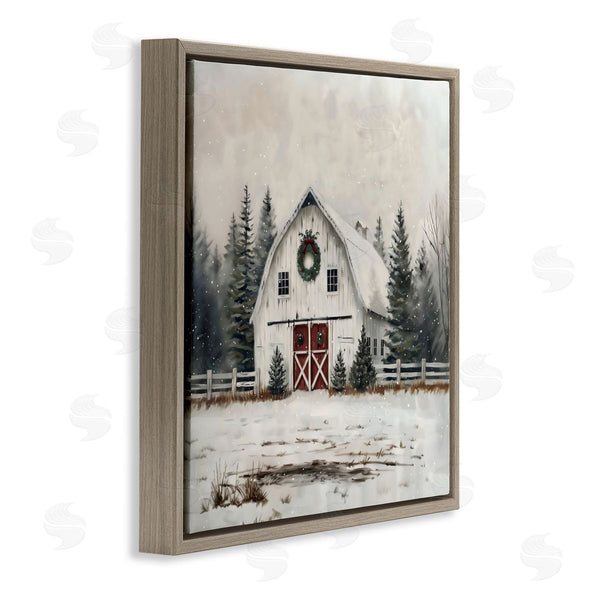 Stupell Industries Creative Studio | White Christmas Barn With Wreat Wall Art