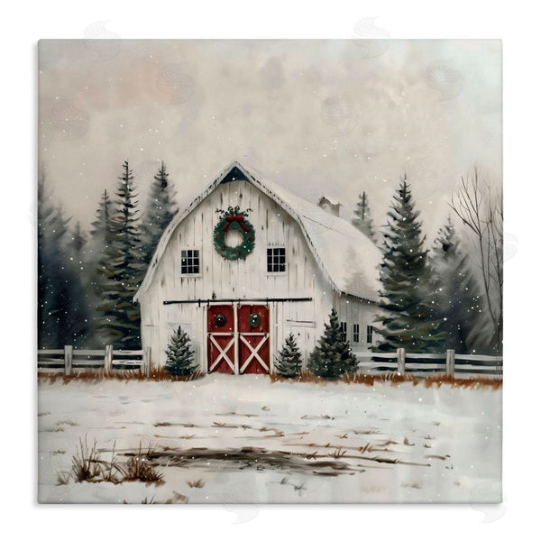stupell industries Creative Studio | White Christmas Barn with Wreat Wall Art