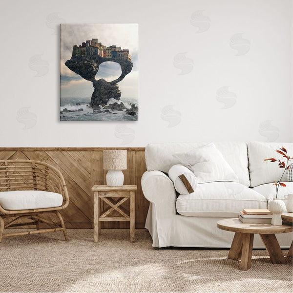 Stupell Industries Cynthia Decker | Surreal City Atop Rocks Cliff Sea Waves Splashing Wall Art