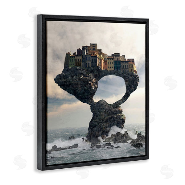 Stupell Industries Cynthia Decker | Surreal City Atop Rocks Cliff Sea Waves Splashing Wall Art