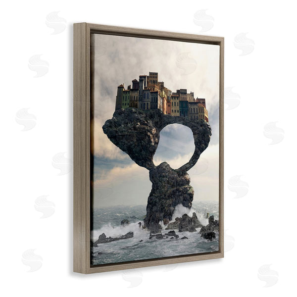 Stupell Industries Cynthia Decker | Surreal City Atop Rocks Cliff Sea Waves Splashing Wall Art