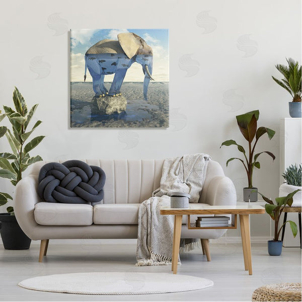 Stupell Industries Cynthia Decker | Surreal Elephant Pond Water Rock Fish Pattern Wall Art