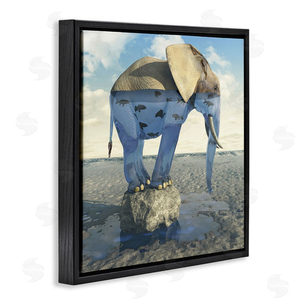Stupell Industries Cynthia Decker | Surreal Elephant Pond Water Rock Fish Pattern Wall Art