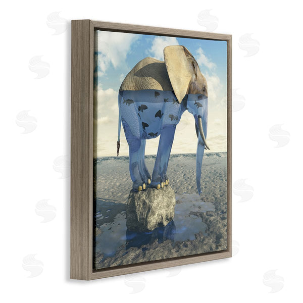 Stupell Industries Cynthia Decker | Surreal Elephant Pond Water Rock Fish Pattern Wall Art