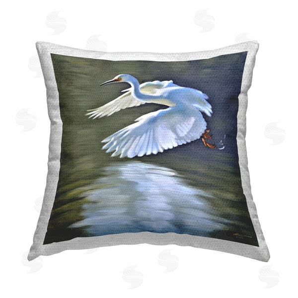 Stupell Industries D. Rust | Egret Flying Lake Surface Printed Throw Pillow