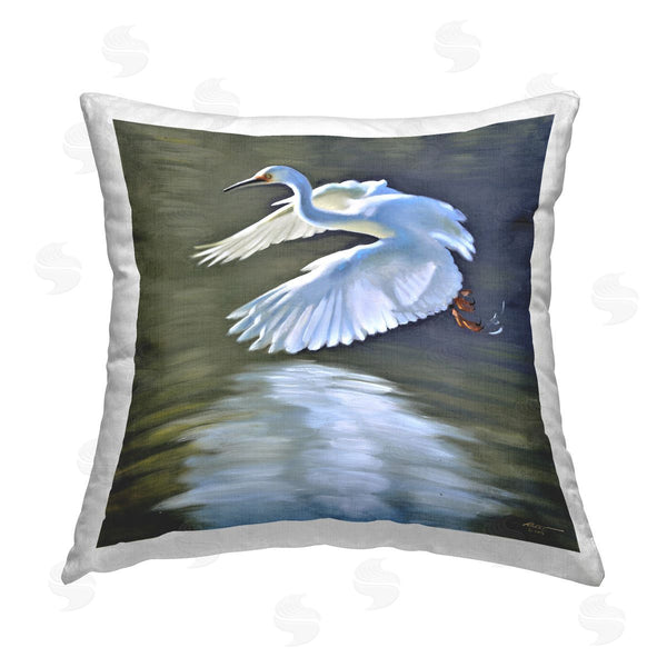 stupell industries D. Rust | Egret Flying Lake Surface Printed Throw Pillow