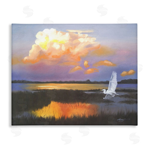 stupell industries D. Rust | Egret Over Cloudy Reflection