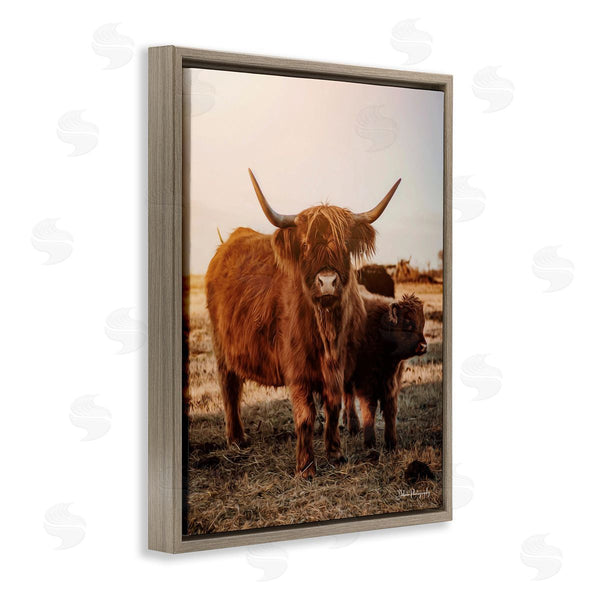 Stupell Industries Dakota Diener | Longhorn Highland Cattle Cow Warm Sunrise Morning Wall Art