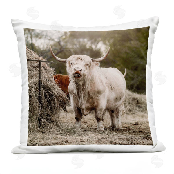Stupell Industries Dakota Diener | Rural Farm Cattle Longhorn Printed Throw Pillow