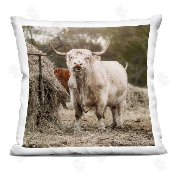 stupell industries Dakota Diener | Rural Farm Cattle Longhorn Printed Throw Pillow