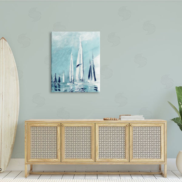 Stupell Industries Dan Meneely | Abstract Nautical Row Of Sail Boats Fluid Blue Wall Art