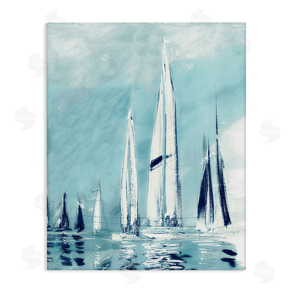 stupell industries Dan Meneely | Abstract Nautical Row of Sail Boats Fluid Blue Wall Art