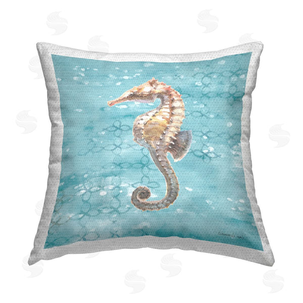 Stupell Industries Danhui Nai | Aquatic Seahorse Blue Pattern Printed Throw Pillow