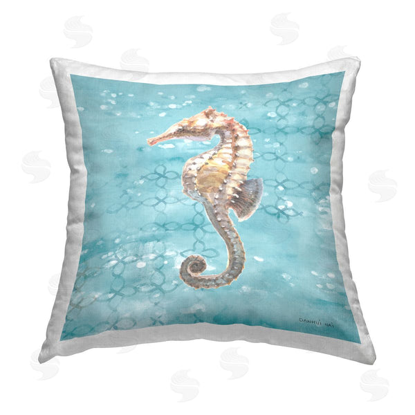 stupell industries Danhui Nai | Aquatic Seahorse Blue Pattern Printed Throw Pillow