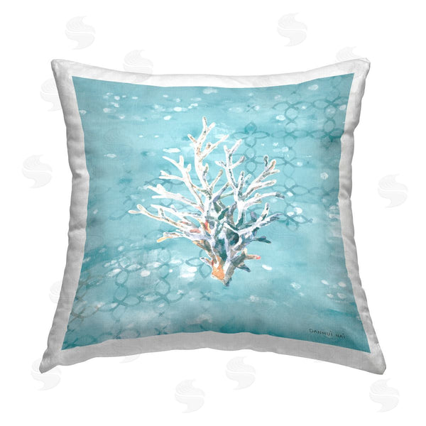 stupell industries Danhui Nai | Blue Coral Beach Pattern Printed Throw Pillow