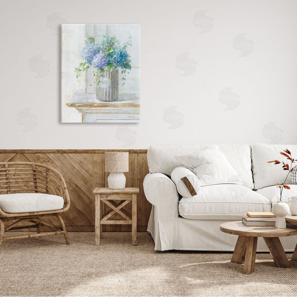 Stupell Industries Danhui Nai | Blue Hydrangea Bouquet Country Milk Tin Floral Painting Wall Art