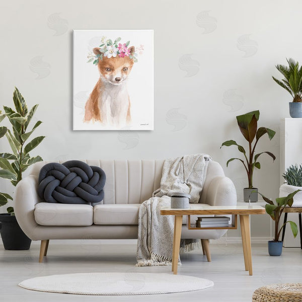 Stupell Industries Danhui Nai | Curious Fox Pink Daisy Floral Crown Woodland Animal Wall Art