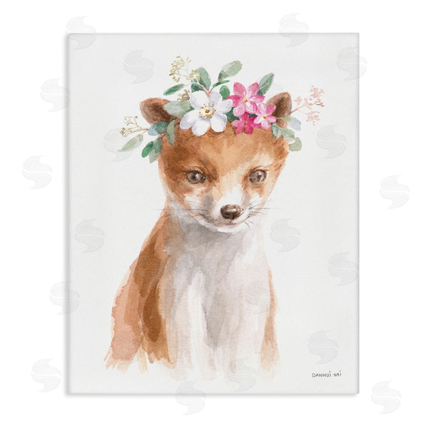 stupell industries Danhui Nai | Curious Fox Pink Daisy Floral Crown Woodland Animal Wall Art