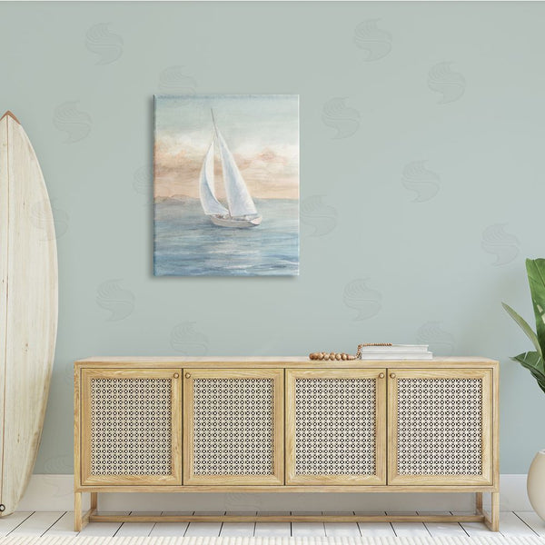 Stupell Industries Danhui Nai | Morning Sunrise Sailboat Soft Pink Contemporary Ocean Sky Wall Art