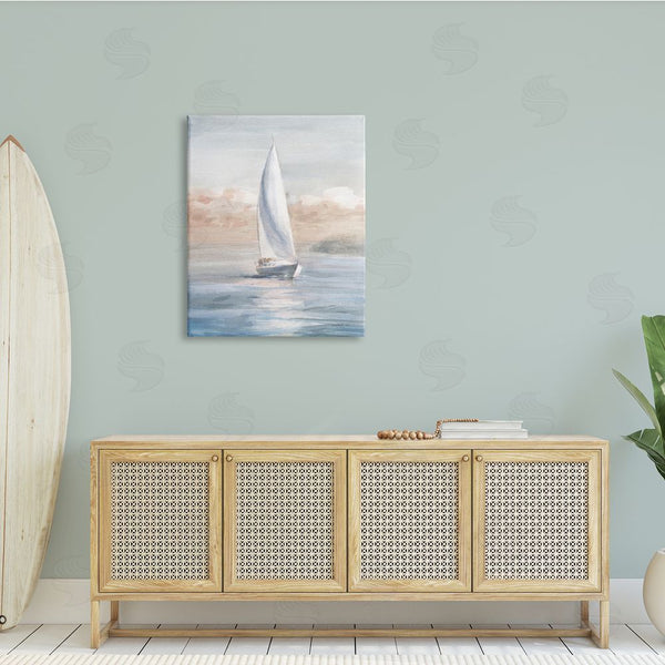 Stupell Industries Danhui Nai | Sailboat Under Cloudy Morning Sunrise Soft Contemporary Ocean Wall Art