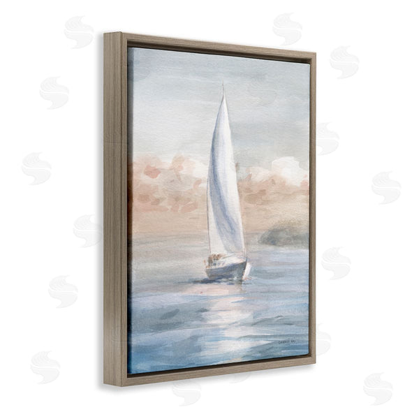 Stupell Industries Danhui Nai | Sailboat Under Cloudy Morning Sunrise Soft Contemporary Ocean Wall Art