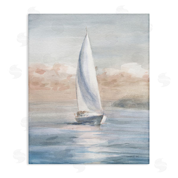 stupell industries Danhui Nai | Sailboat Under Cloudy Morning Sunrise Soft Contemporary Ocean Wall Art
