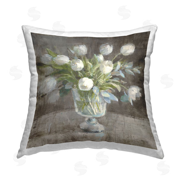 stupell industries Danhui Nai | White Tulips Traditional Bouquet Printed Throw Pillow