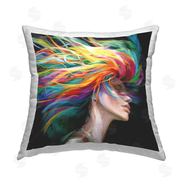 Stupell Industries Danhui Nai | Woman With Rainbow Hair Printed Throw Pillow