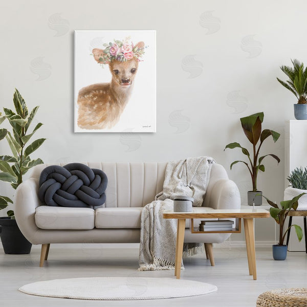 Stupell Industries Danhui Nai | Young Deer Pink Rose Floral Crown Woodland Animal Wall Art