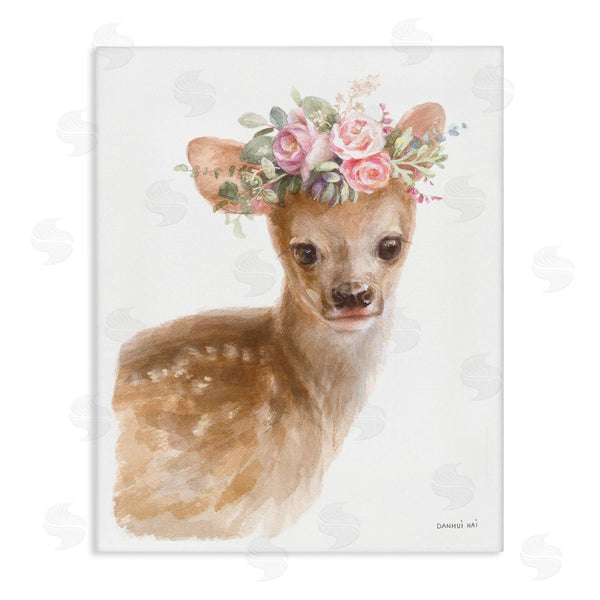 stupell industries Danhui Nai | Young Deer Pink Rose Floral Crown Woodland Animal Wall Art