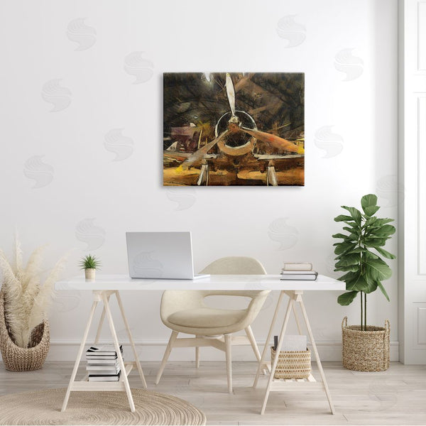 Stupell Industries Daniel Sproul | Abstract Jet Plane Propeller Aircraft Hanger Scene Wall Art