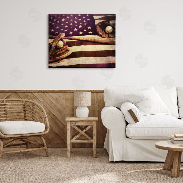 Stupell Industries Daniel Sproul | American Flag Stripes Stars Baseball Mitt Sports Motif Wall Art