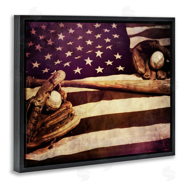 Stupell Industries Daniel Sproul | American Flag Stripes Stars Baseball Mitt Sports Motif Wall Art