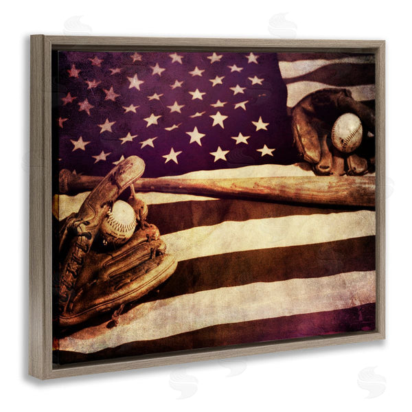 Stupell Industries Daniel Sproul | American Flag Stripes Stars Baseball Mitt Sports Motif Wall Art