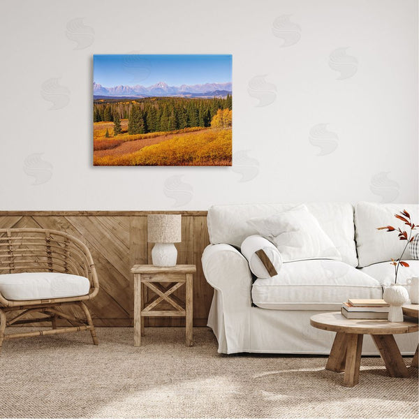 Stupell Industries Daniel Sproul | Distant Mountains Woodland Fields Country Trees Scenery Wall Art
