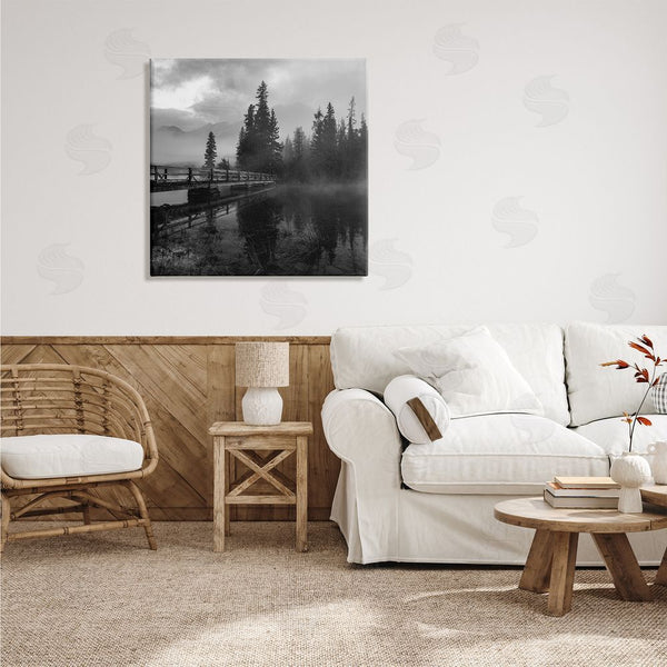 Stupell Industries Daniel Sproul | Foggy Lake Water Sky Misty Forest Rustic Photography Wall Art