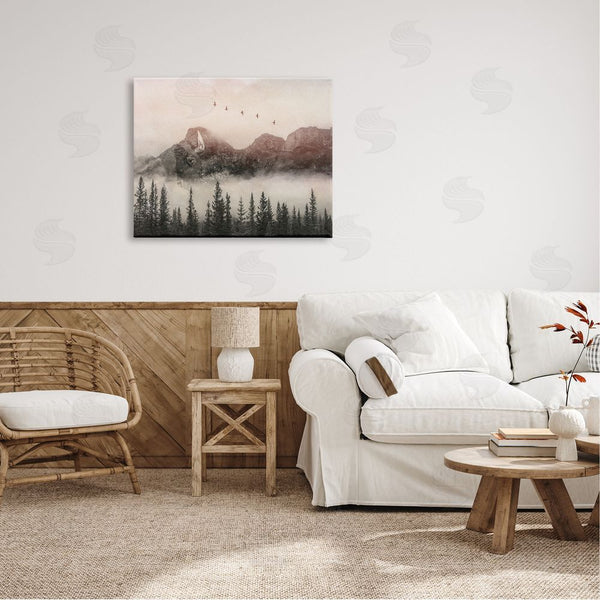 Stupell Industries Daniel Sproul | Foggy Weather Mountain Landscape Birds Pine Trees Wall Art