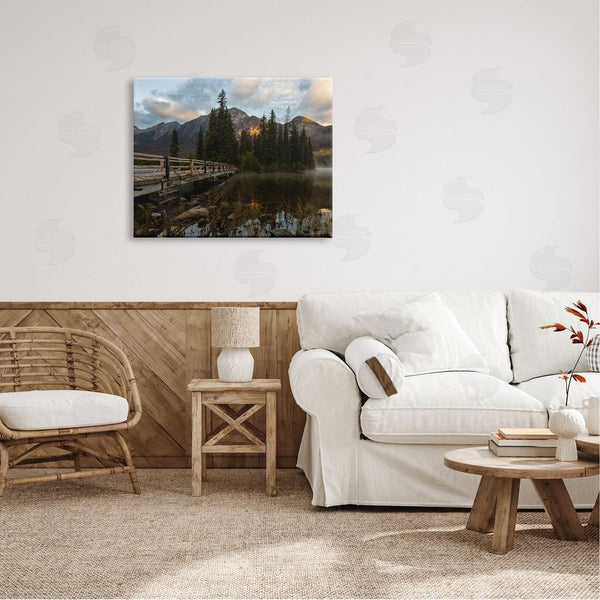 Stupell Industries Daniel Sproul | Mountainside Lake Bridge Cloudy Photography Landscape Wall Art