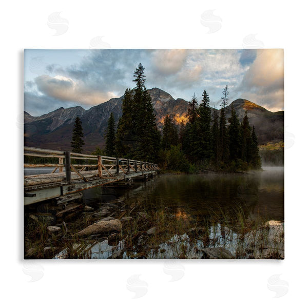 stupell industries Daniel Sproul | Mountainside Lake Bridge Cloudy Photography Landscape Wall Art