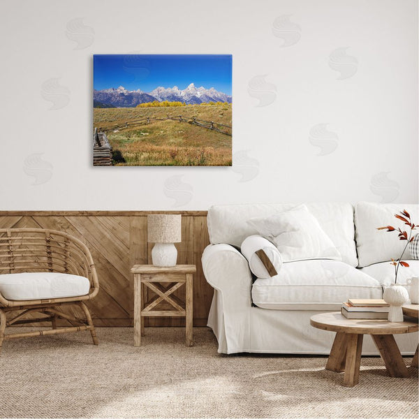 Stupell Industries Daniel Sproul | Panoramic Mountain Peaks Countryside Fence Grassland Field Wall Art