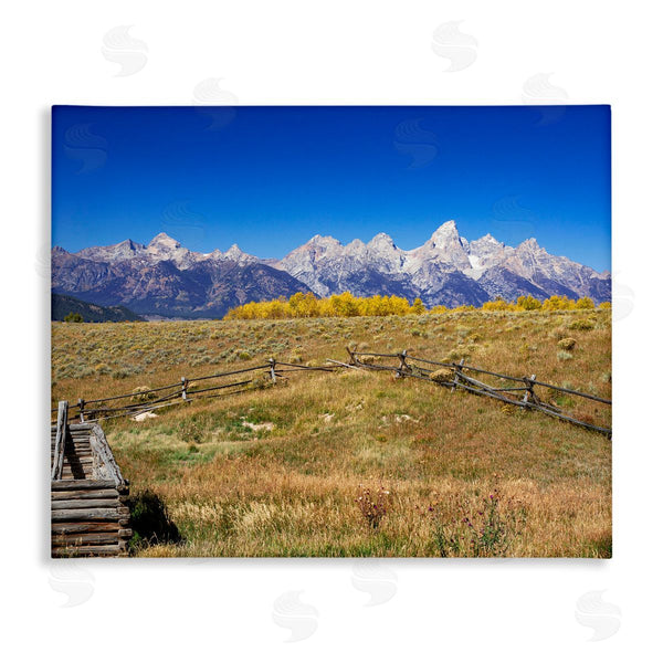 stupell industries Daniel Sproul | Panoramic Mountain Peaks Countryside Fence Grassland Field Wall Art