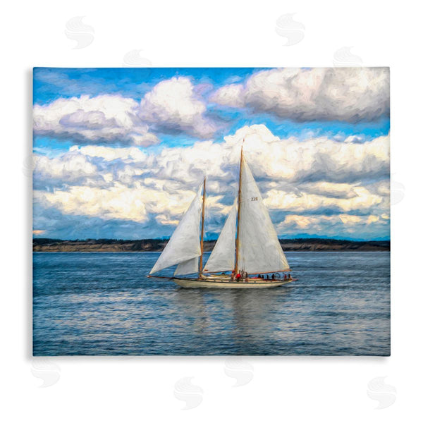 stupell industries Daniel Sproul | Quaint Sailboat Floating Ocean Fluffy White Clouds Wall Art