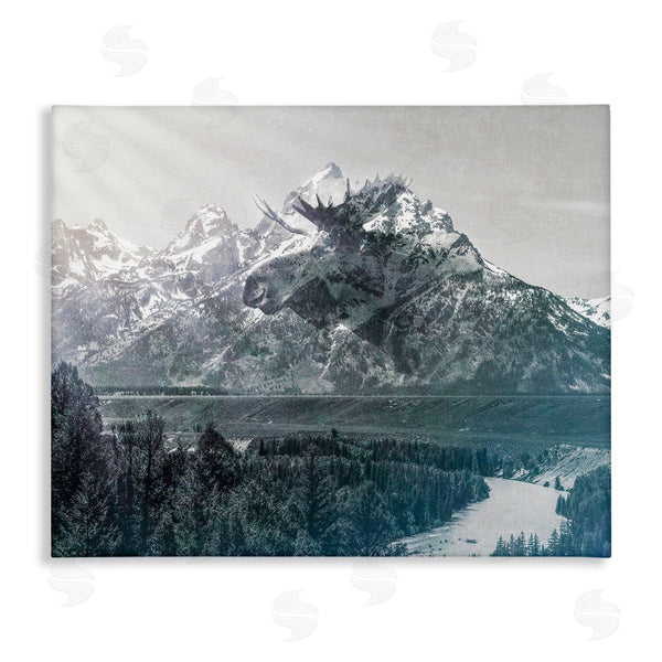 stupell industries Daniel Sproul | Quaint Sunny Mountain River Scenery Moose Antlers Wall Art