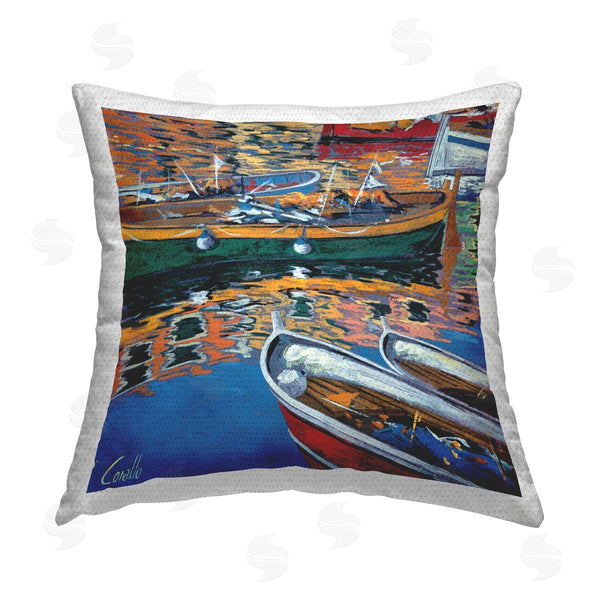 Stupell Industries Daniela Corallo | Vivid Boats Floating On Water Printed Throw Pillow