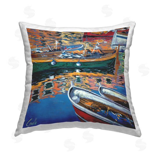 stupell industries Daniela Corallo | Vivid Boats Floating on Water Printed Throw Pillow