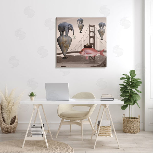 Stupell Industries Daniela Nocito | Surreal Elephant Fish Balloons Golden Gate Bridge Water Wall Art