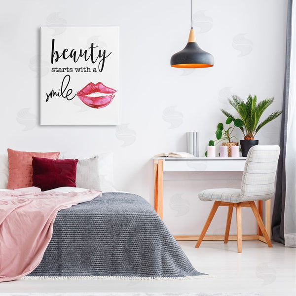 Stupell Industries Daniela Santiago | Beauty Starts With Smiling Chic Lipstick Lips Design Wall Art